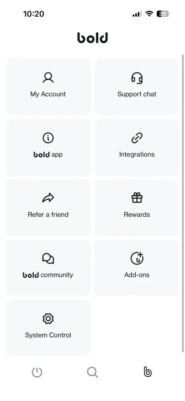 Bold app menu